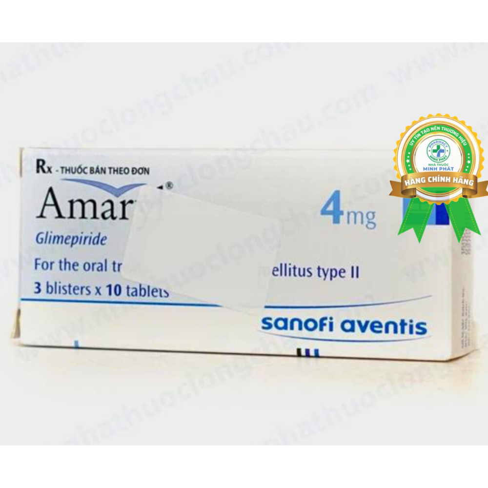 Thuốc Amaryl 4mg Sanofi điều trị tiểu đường type 2 (3 vỉ x 10 viên)